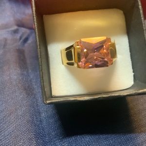 Designer Emerald Cut Baguette Pink Cubic Zirconia Size 9 Band 5 CT Stone